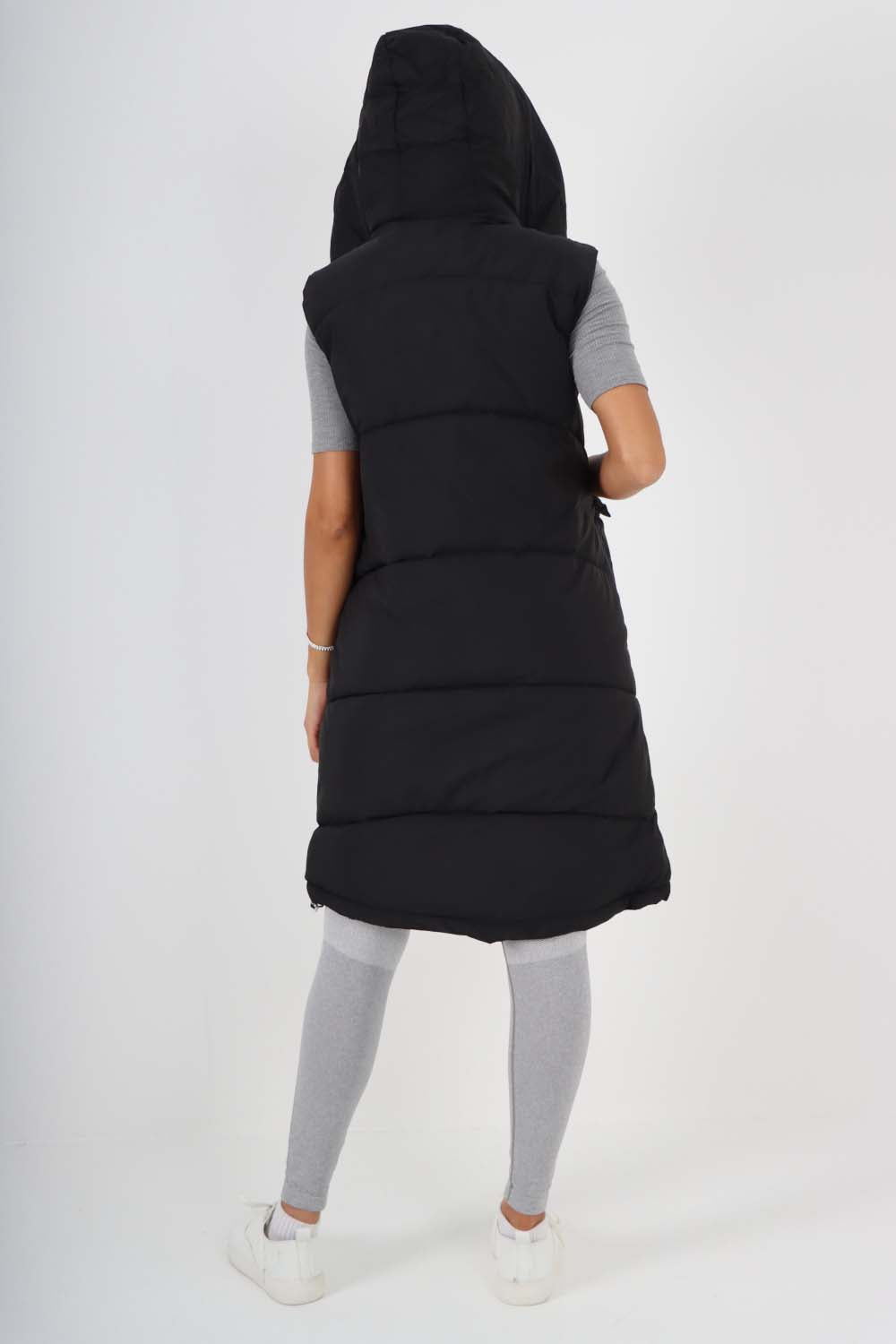 Italian Padded Pockets Hooded Long Gilet For Women  - Dropwear