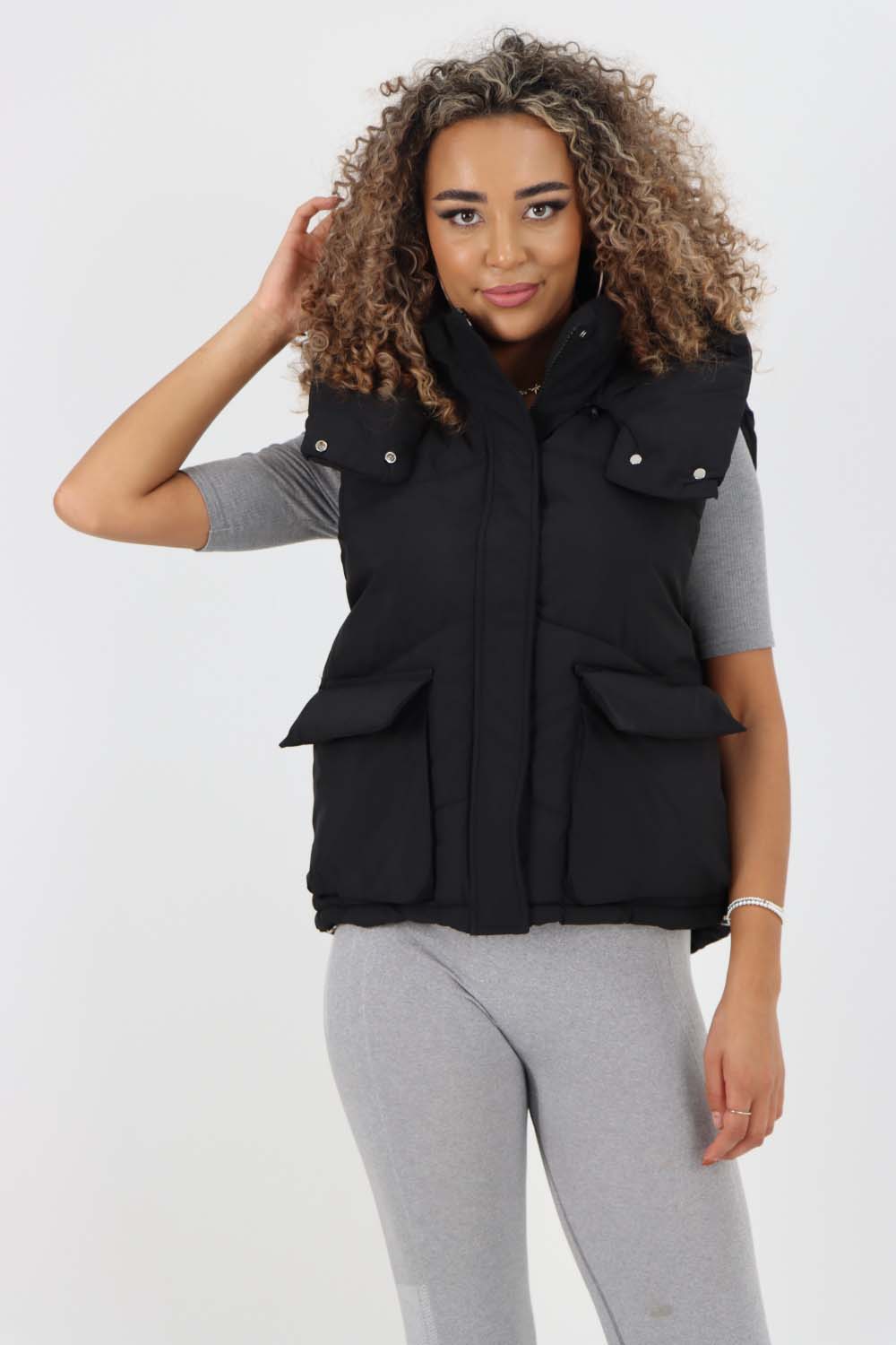 Italian Padded Pockets Hooded Gilet For Women  - Dropwear