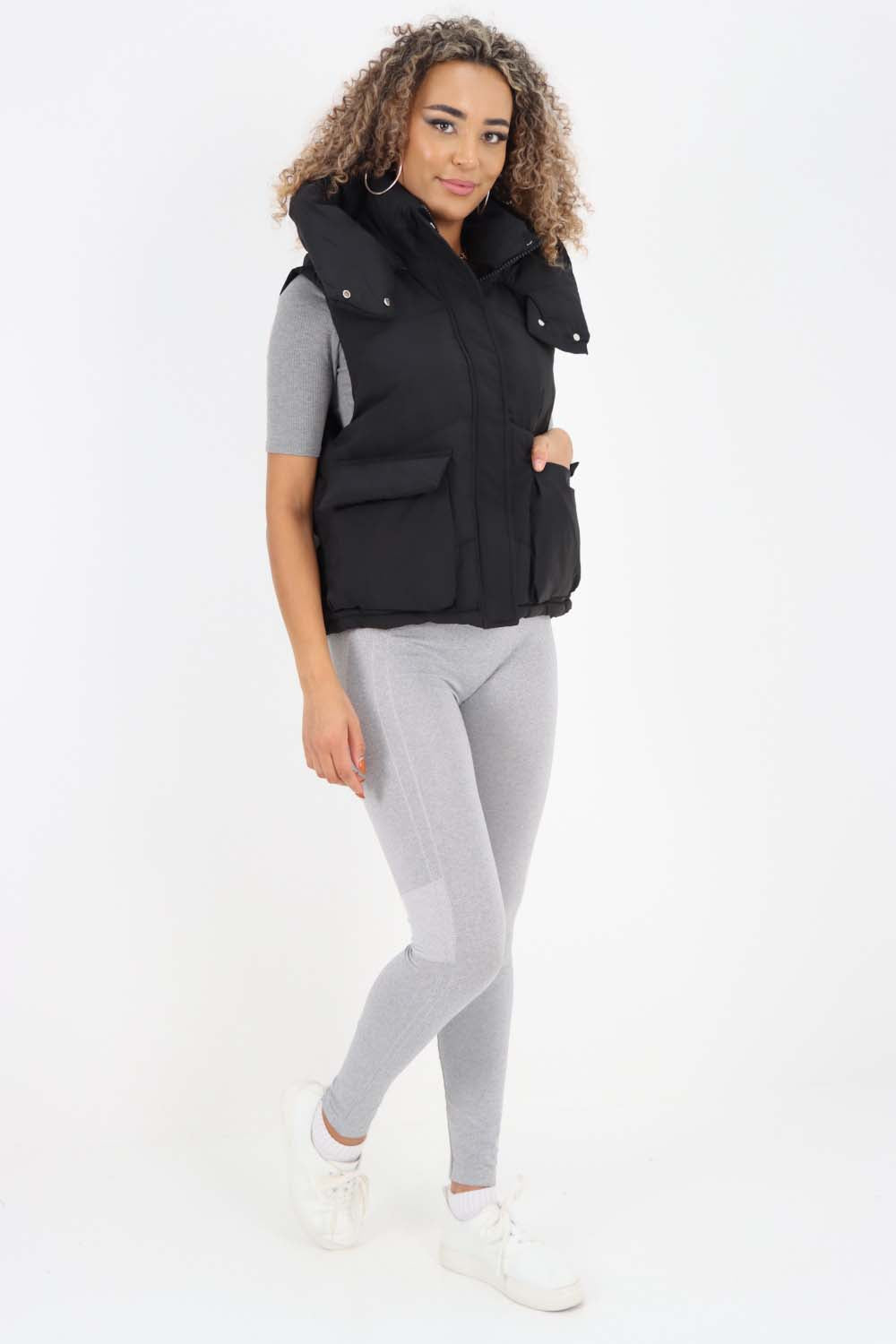 Italian Padded Pockets Hooded Gilet For Women  - Dropwear