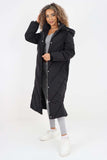 Charcoal Italian Quilted Hooded Long Jacket Coat For Women ONE SIZE  (8-18) - Dropwear
