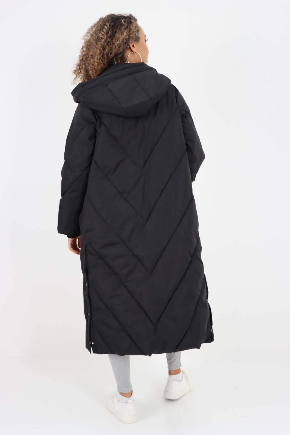 Khaki Italian Quilted Hooded Long Jacket Coat For Women ONE SIZE  (8-18) - Dropwear
