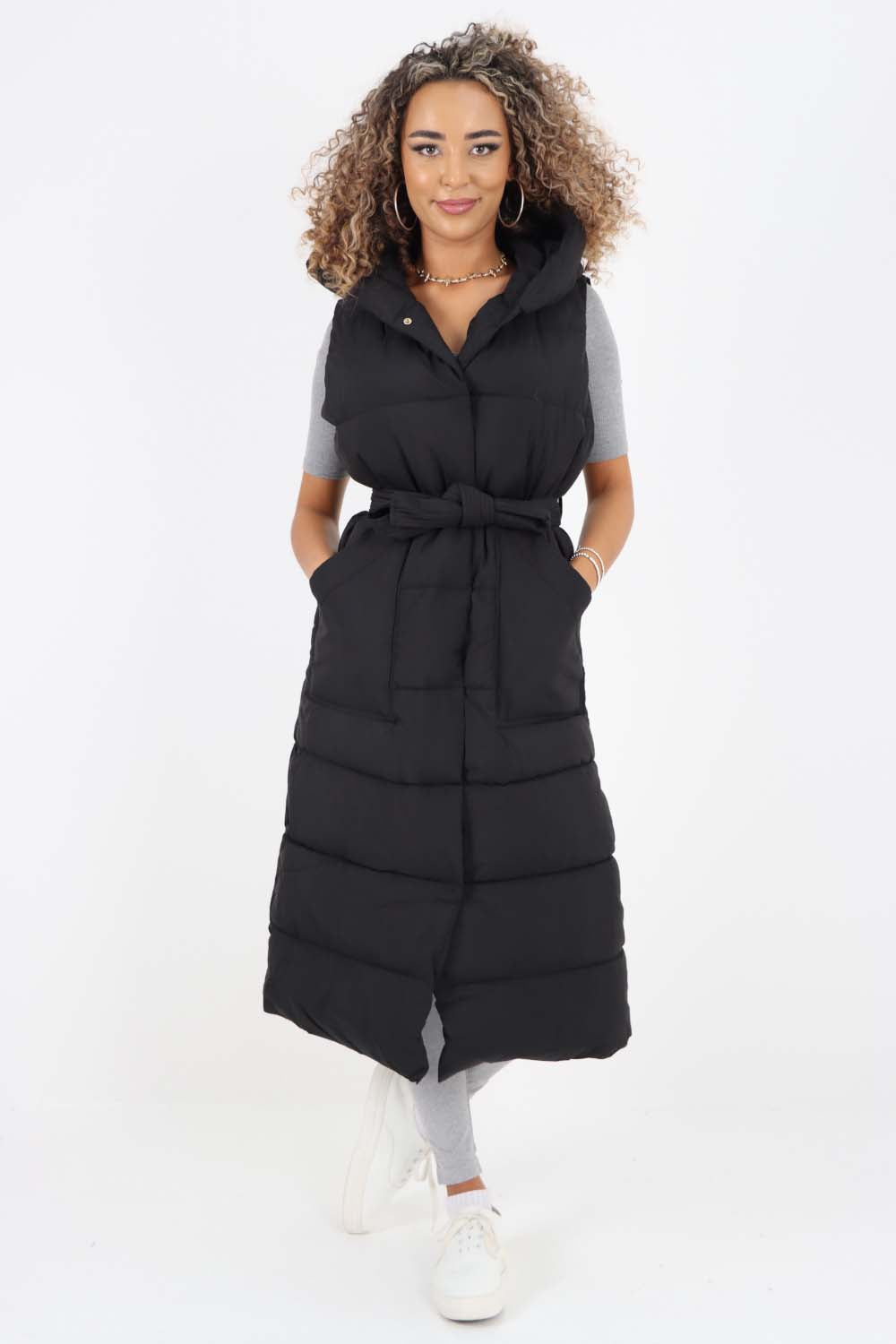 Italian Belted Hooded Long Gilet For Women  - Dropwear