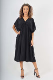 Navy Blue Italian Drawestring Front Flared Linen Dress For Women ONE SIZE (FITS UK 12-22) - Dropwear