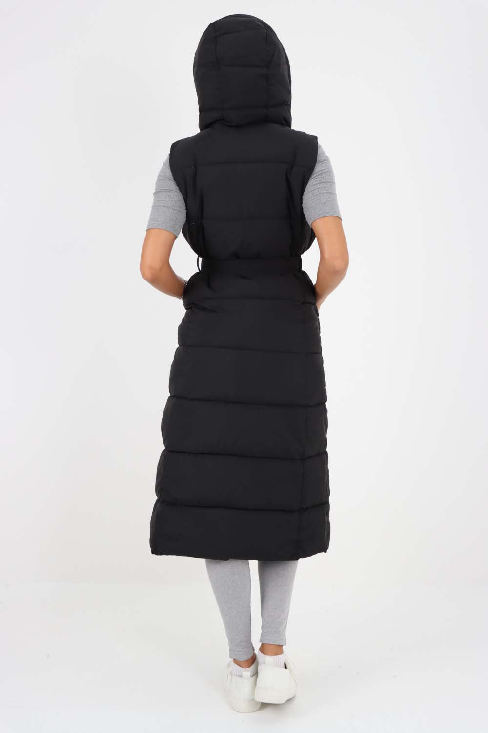 Italian Belted Hooded Long Gilet For Women  - Dropwear
