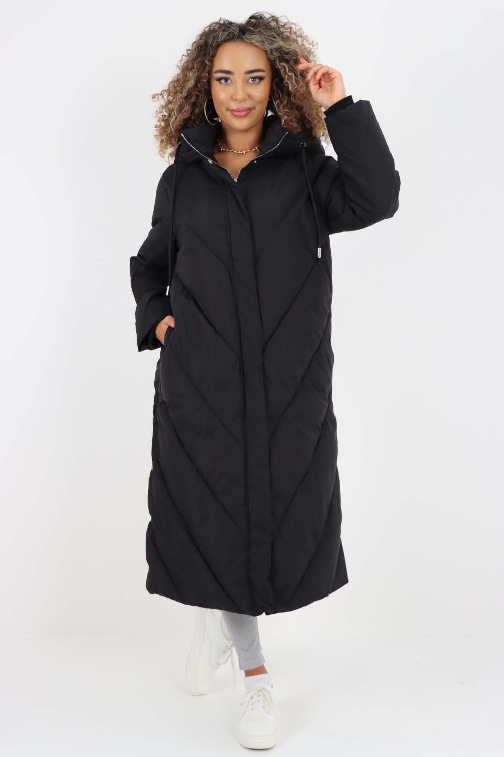 Italian Quilted Hooded Long Jacket Coat For Women  - Dropwear