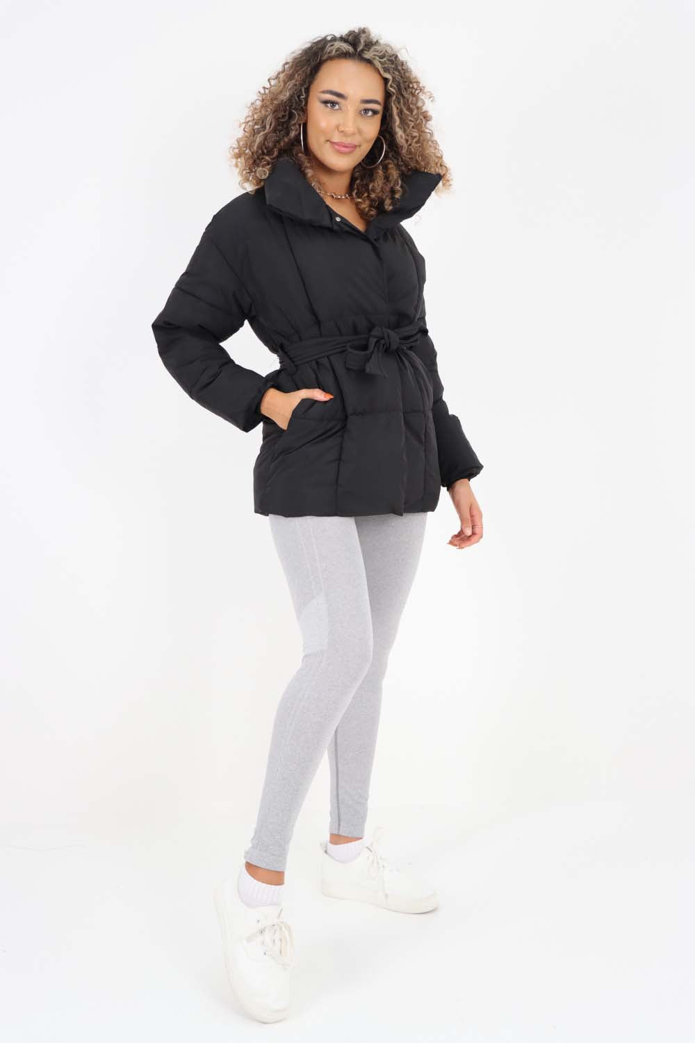 White Italian Belted Hooded Jacket Coat For Women ONE SIZE(FITS UK 8-16) - Dropwear