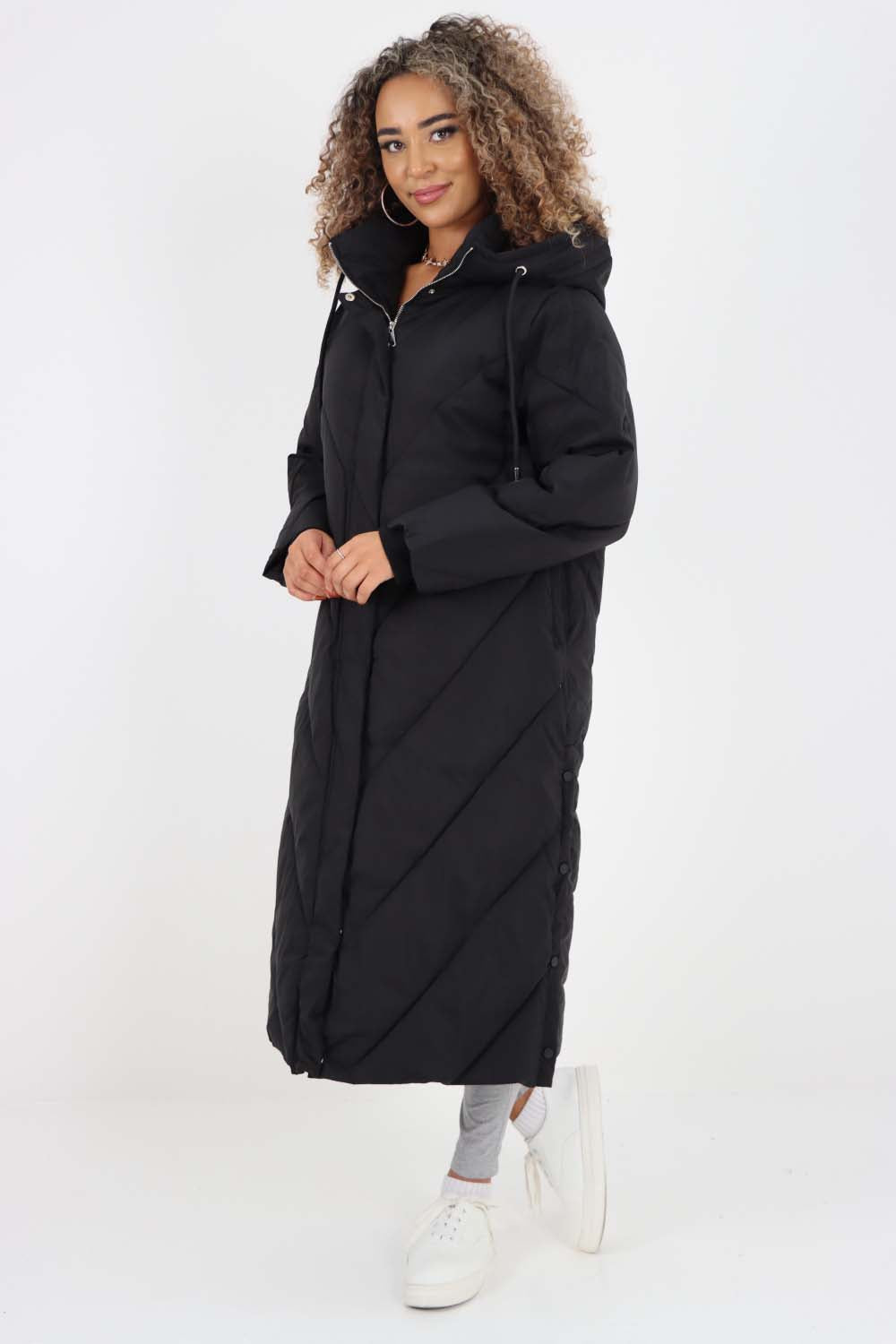 Italian Quilted Hooded Long Jacket Coat For Women  - Dropwear