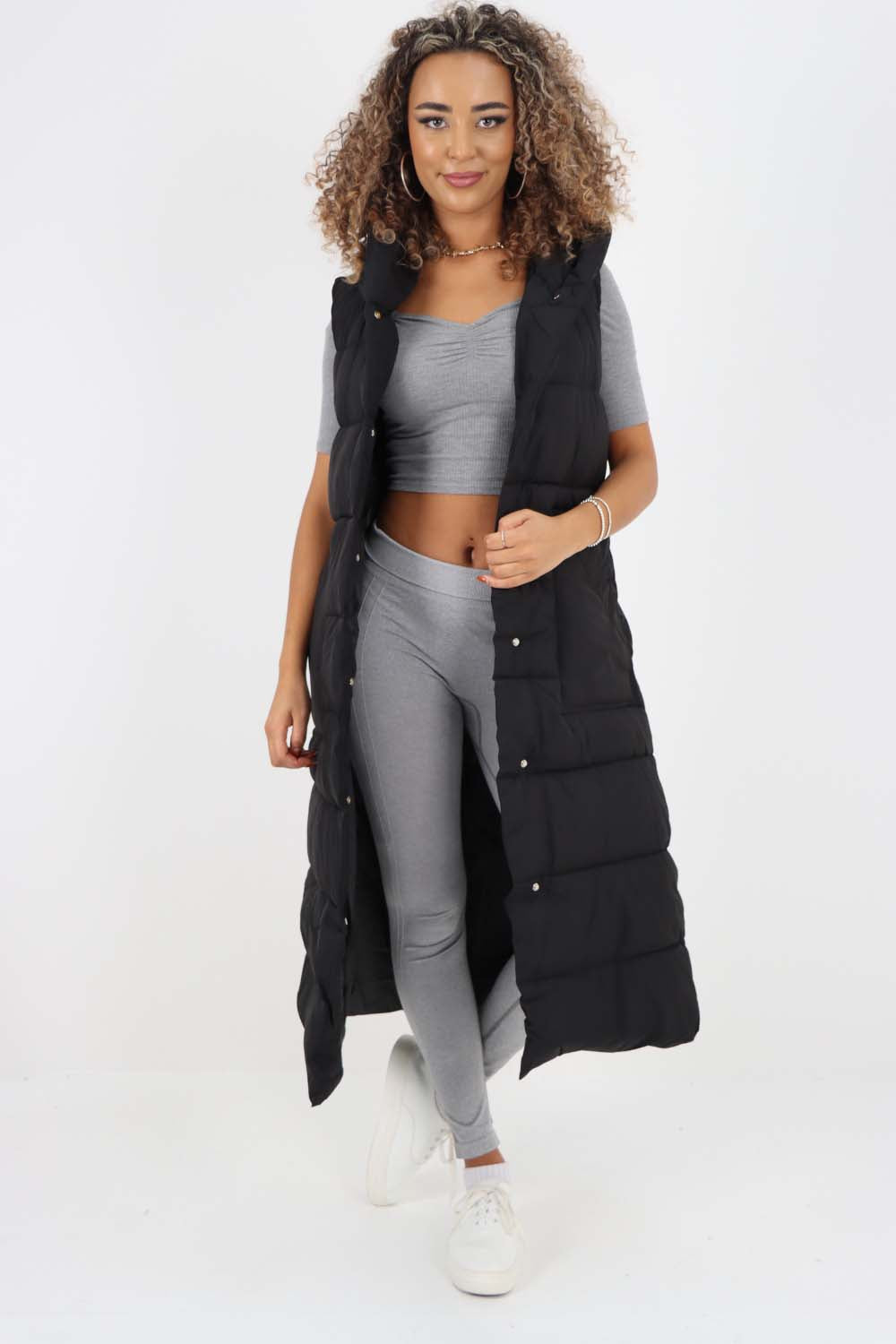 Beige Italian Belted Hooded Long Gilet For Women ONE SIZE(FITS UK 10-18) - Dropwear