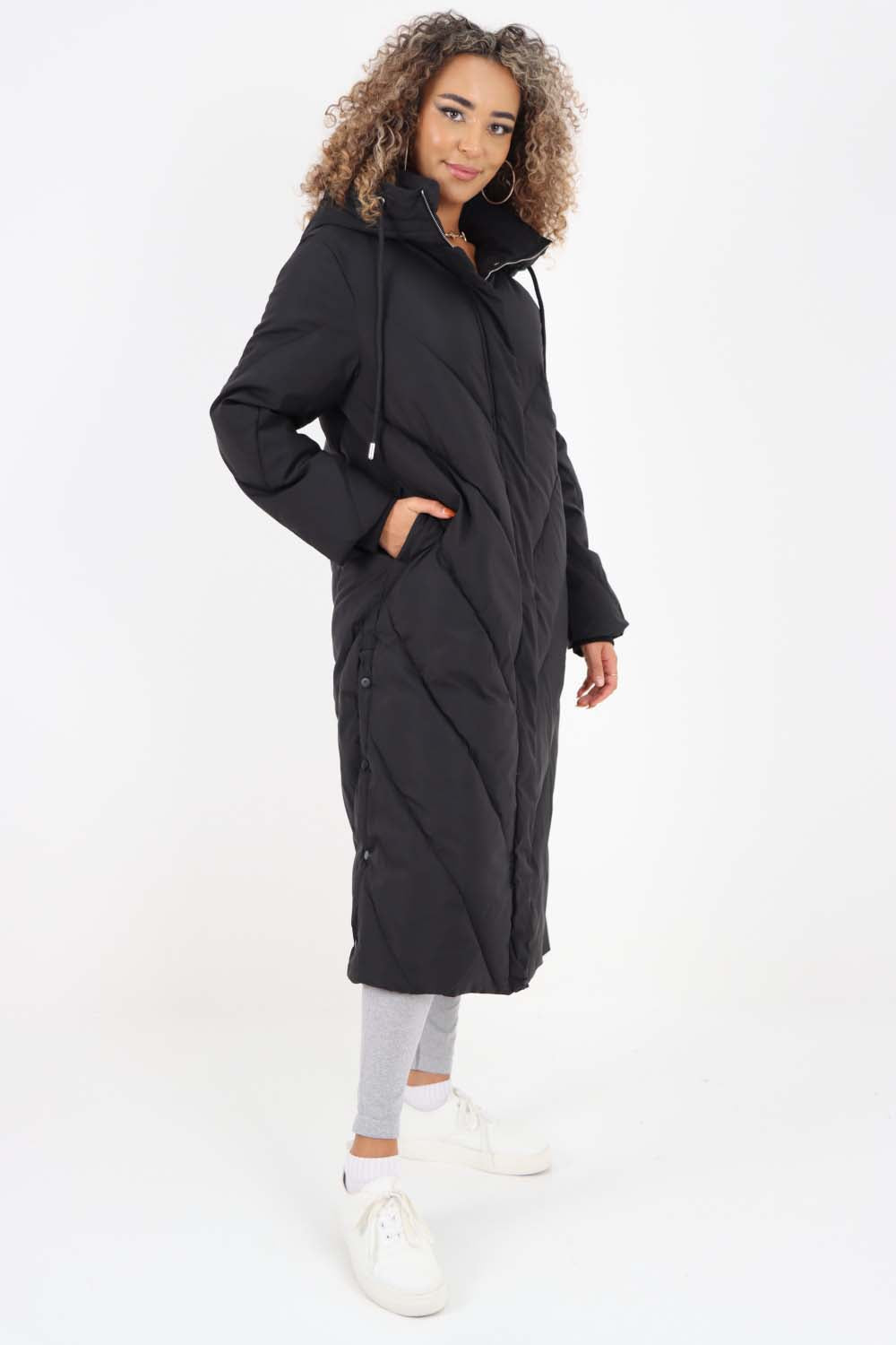 Italian Quilted Hooded Long Jacket Coat For Women  - Dropwear