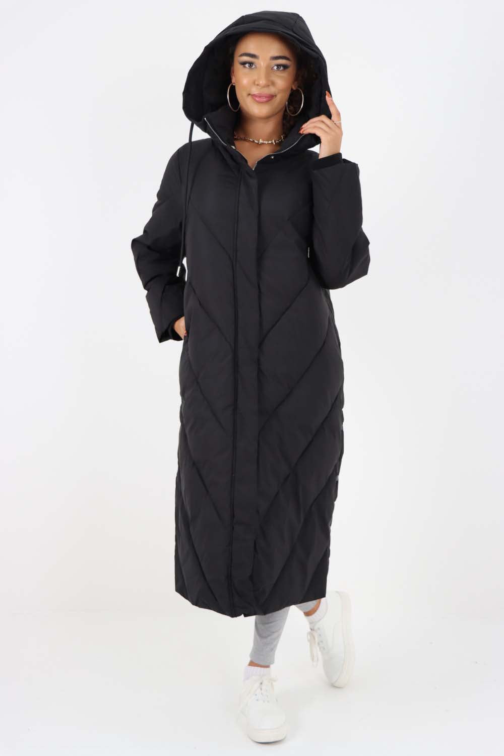 Italian Quilted Hooded Long Jacket Coat For Women  - Dropwear
