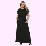 Black SHORT SLEEVE MAXI DRESS For Women 16-18 - Dropwear
