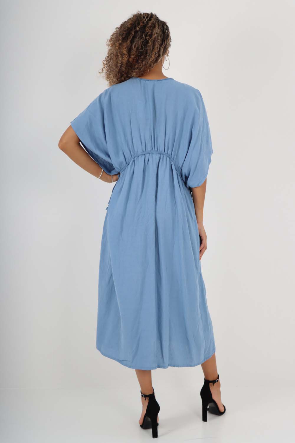 Italian Drawestring Front Flared Linen Dress For Women  - Dropwear