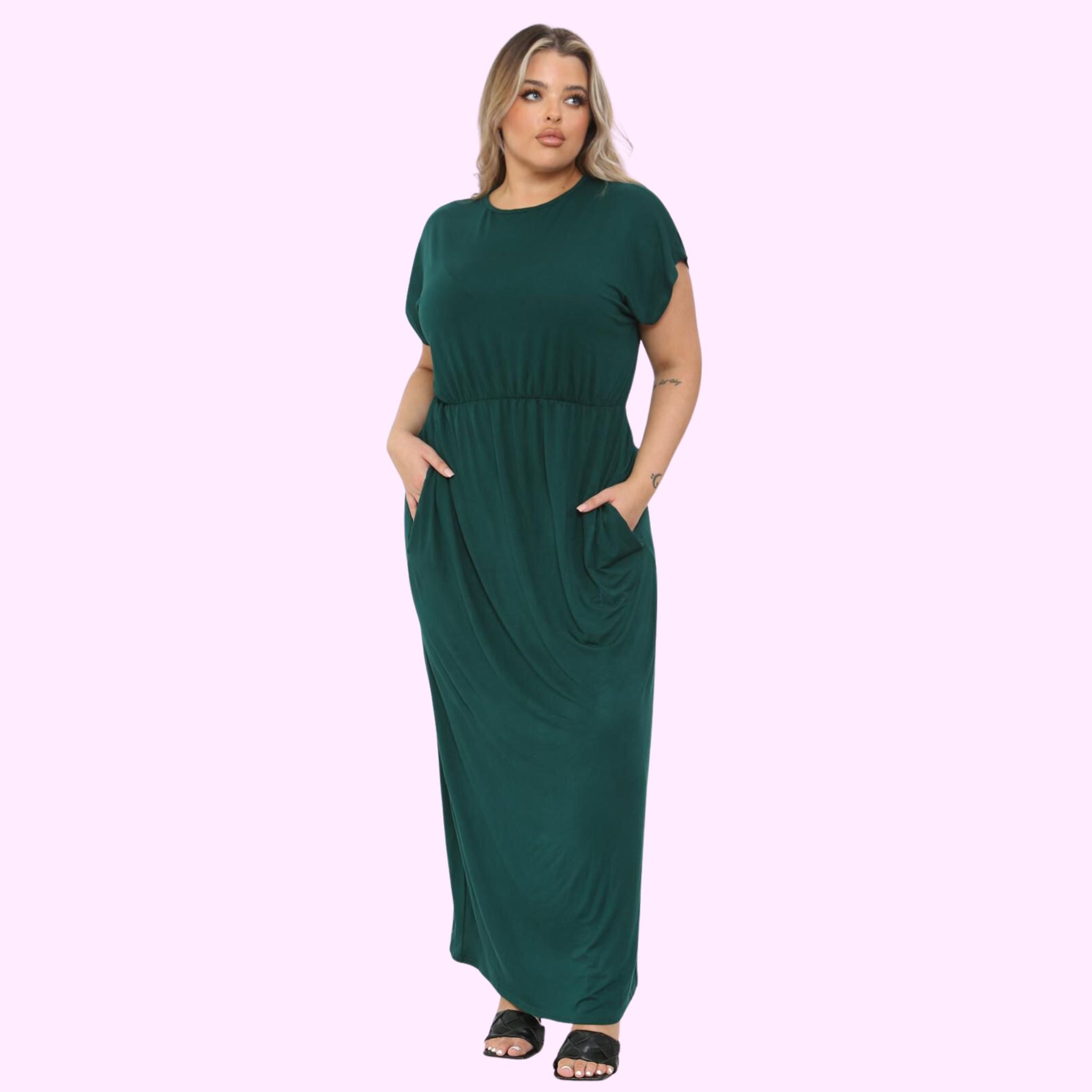 Black SHORT SLEEVE MAXI DRESS For Women 20-22 - Dropwear