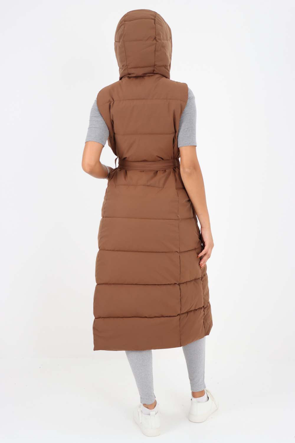 Italian Belted Hooded Long Gilet For Women  - Dropwear