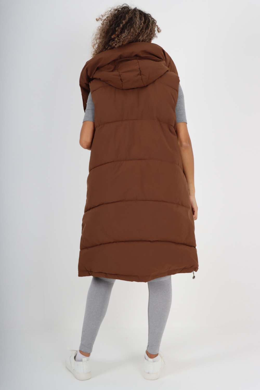 Italian Padded Pockets Hooded Long Gilet For Women  - Dropwear