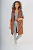 Italian Padded Pockets Hooded Zip up Long Gilet For Women  - Dropwear