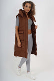 Italian Padded Pockets Hooded Long Gilet For Women  - Dropwear