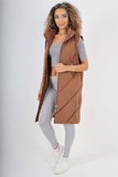 Italian Padded Pockets Hooded Zip up Long Gilet For Women  - Dropwear