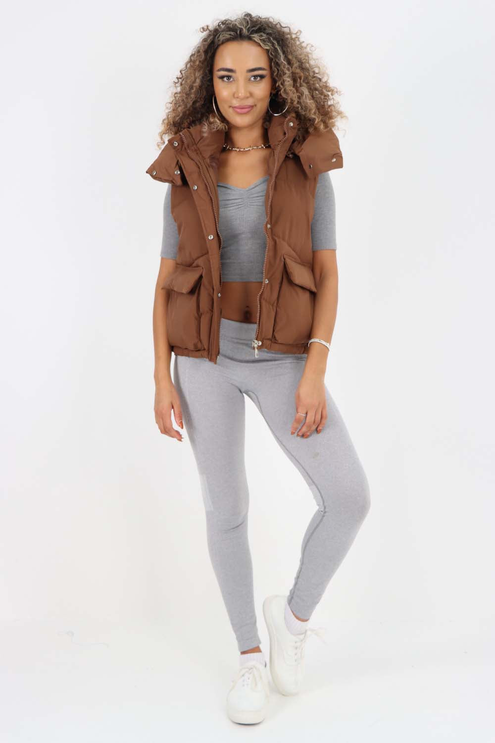 Italian Padded Pockets Hooded Gilet For Women  - Dropwear