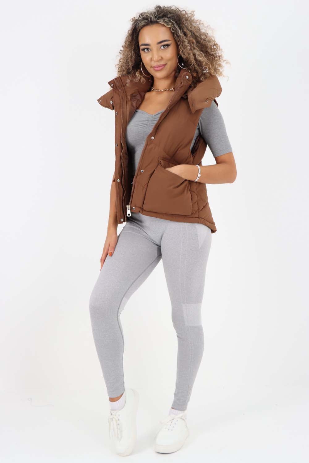 Italian Padded Pockets Hooded Gilet For Women  - Dropwear