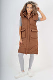 Italian Padded Pockets Hooded Long Gilet For Women  - Dropwear