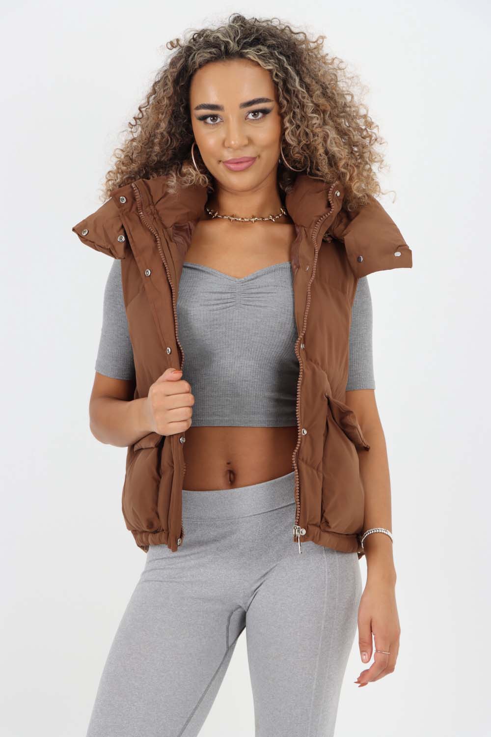 Italian Padded Pockets Hooded Gilet For Women  - Dropwear