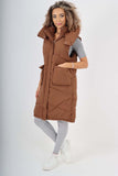 Italian Padded Pockets Hooded Long Gilet For Women  - Dropwear