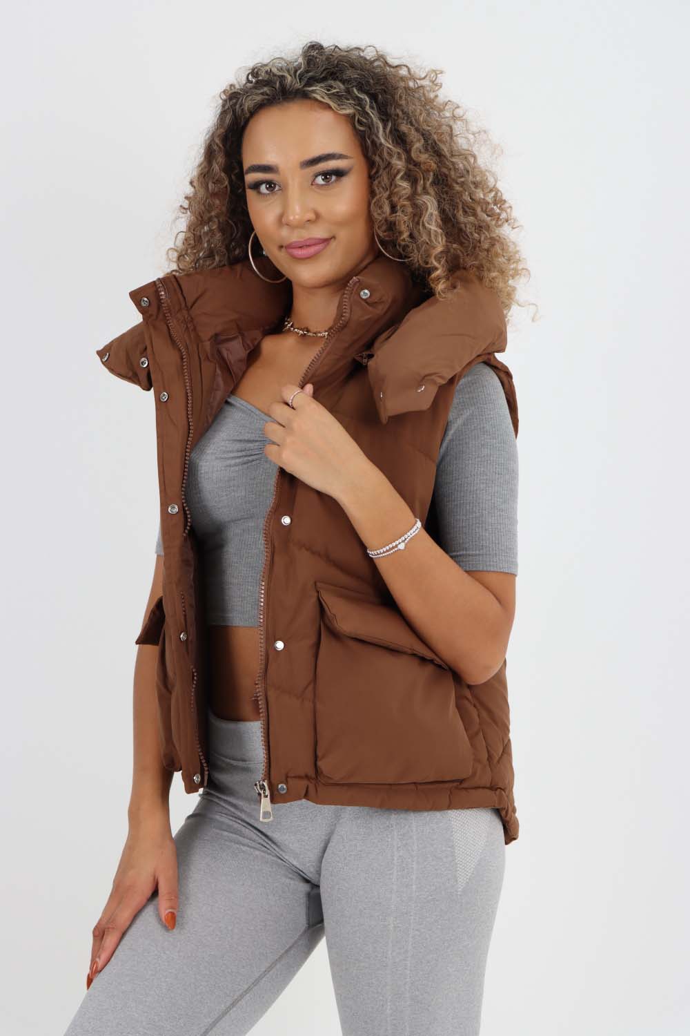 Italian Padded Pockets Hooded Gilet For Women  - Dropwear