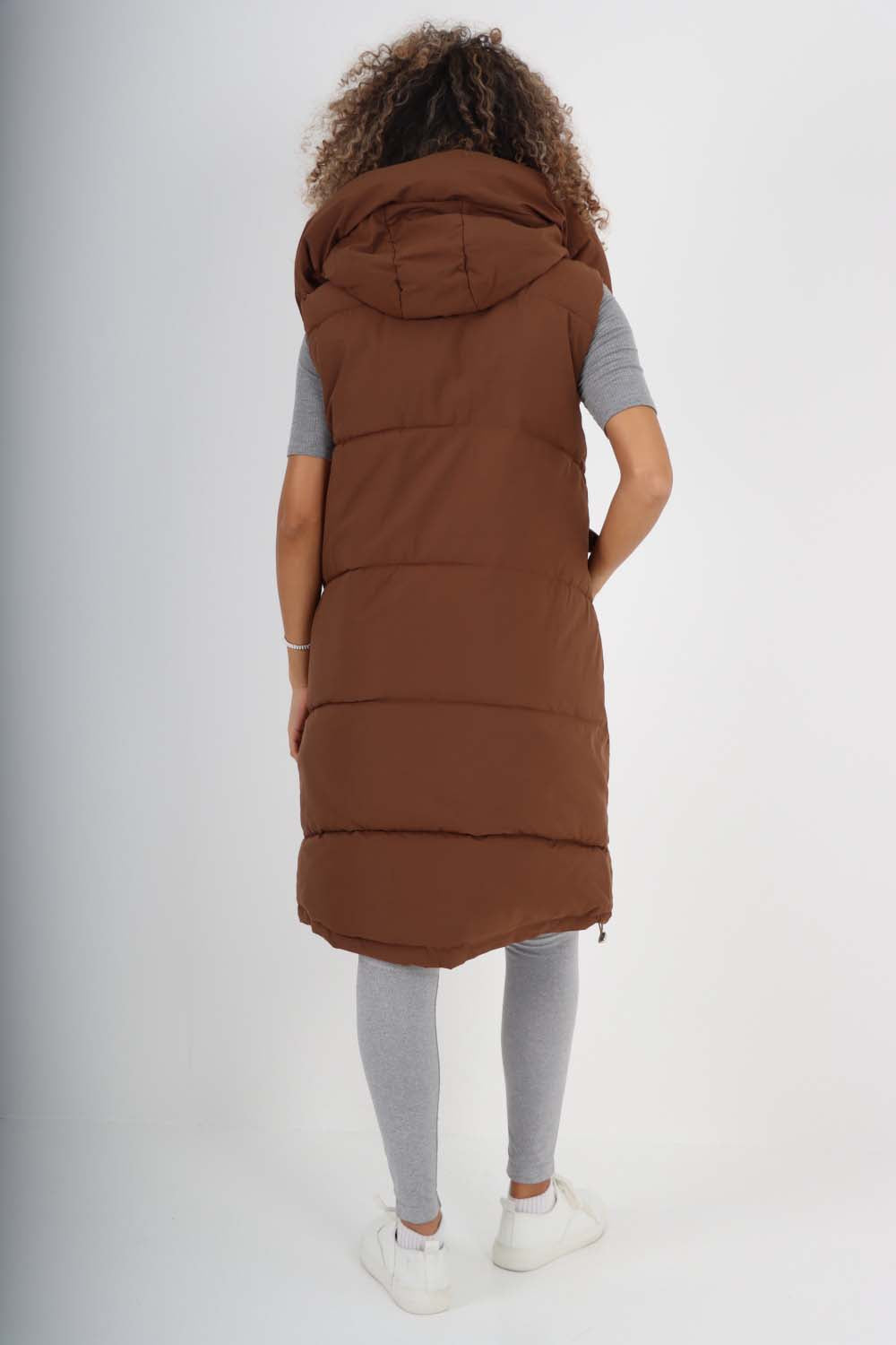 Italian Padded Pockets Hooded Long Gilet For Women  - Dropwear
