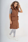 Italian Padded Pockets Hooded Long Gilet For Women  - Dropwear