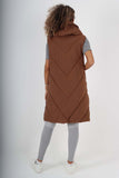 Italian Padded Pockets Hooded Zip up Long Gilet For Women  - Dropwear