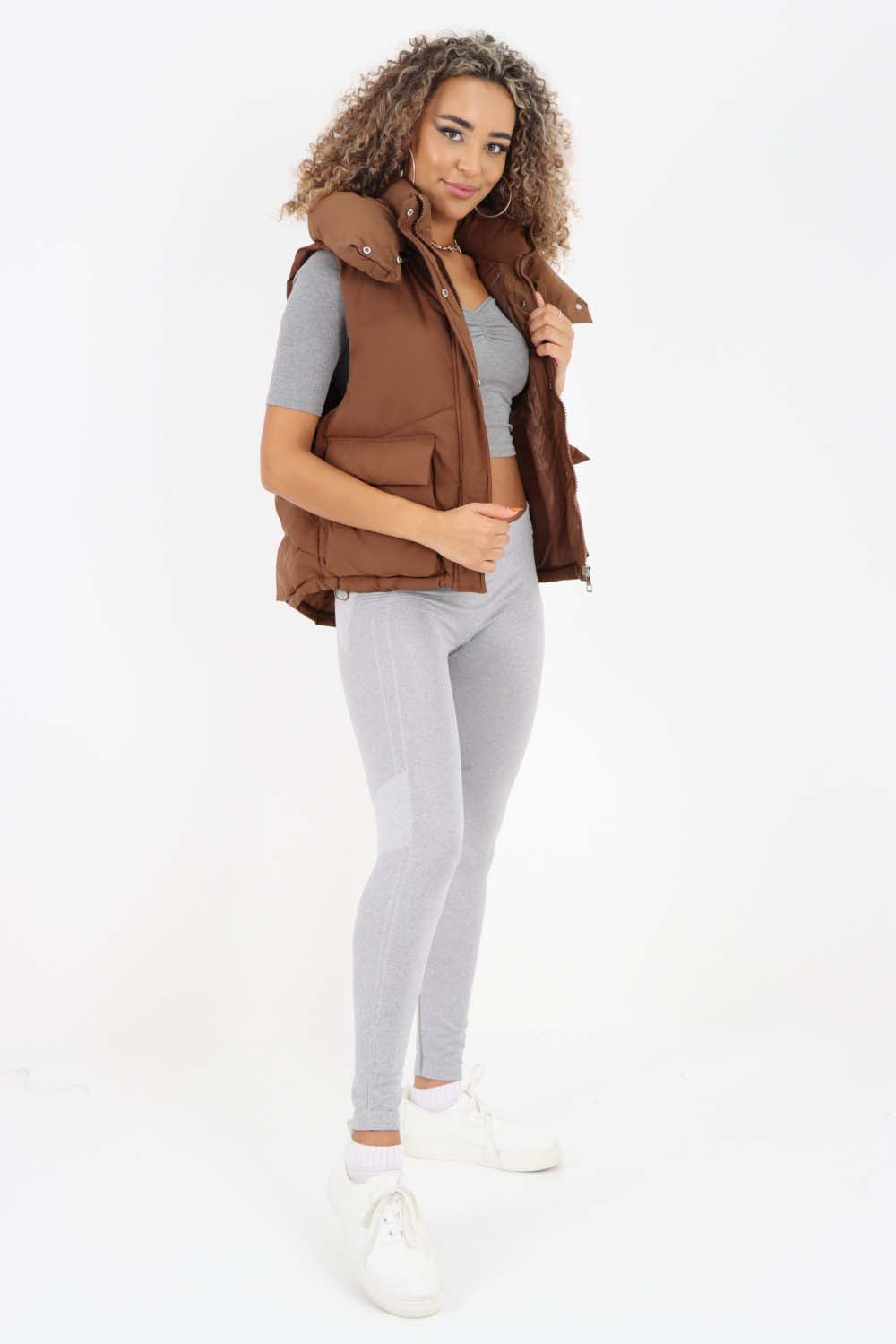 Italian Padded Pockets Hooded Gilet For Women  - Dropwear