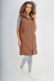 Italian Padded Pockets Hooded Zip up Long Gilet For Women  - Dropwear