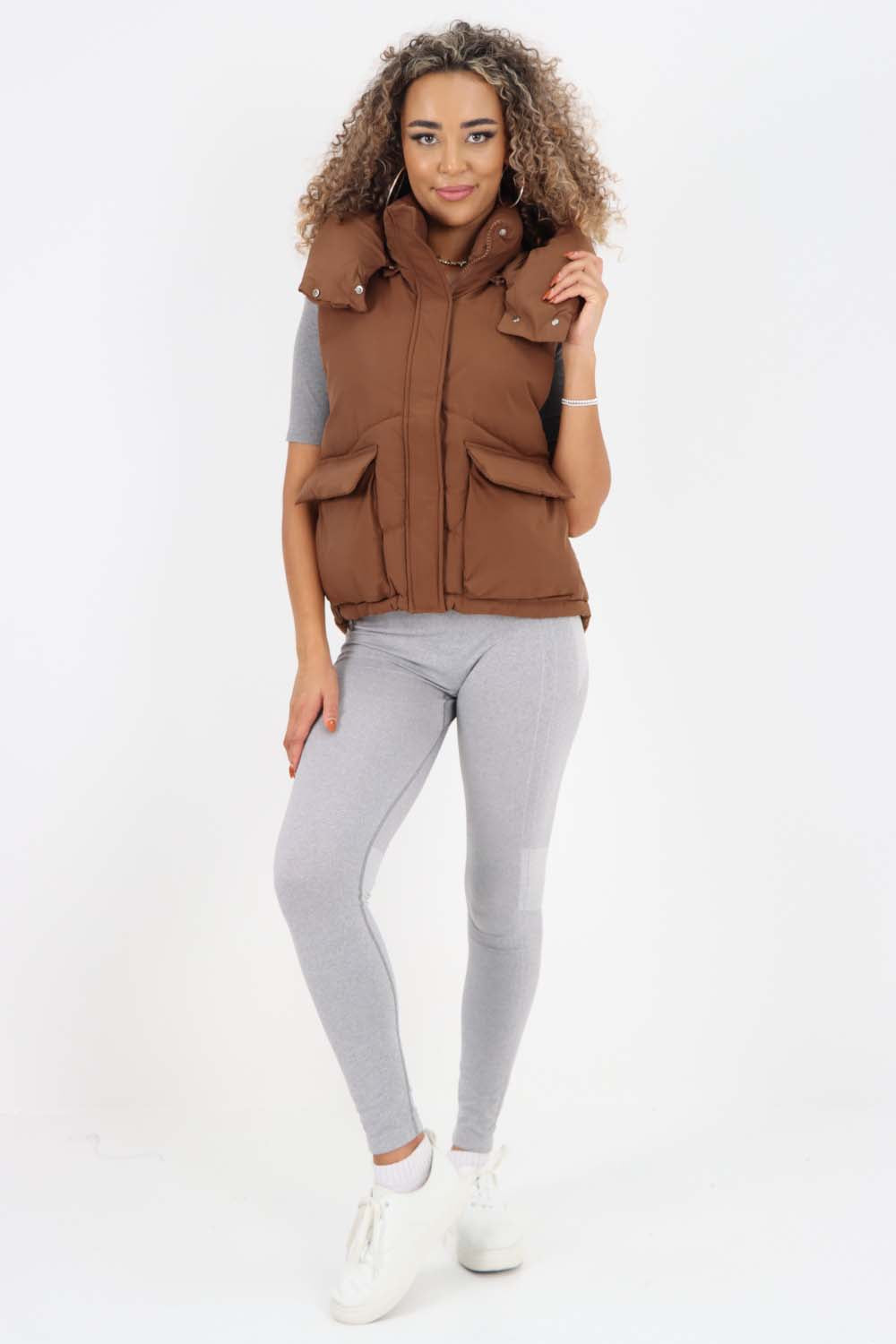 Italian Padded Pockets Hooded Gilet For Women  - Dropwear