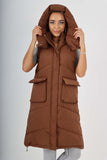 Italian Padded Pockets Hooded Long Gilet For Women  - Dropwear