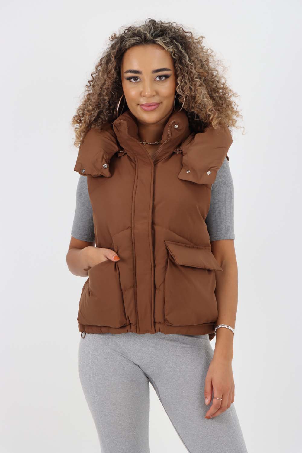 Italian Padded Pockets Hooded Gilet For Women  - Dropwear