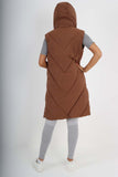 Italian Padded Pockets Hooded Zip up Long Gilet For Women  - Dropwear