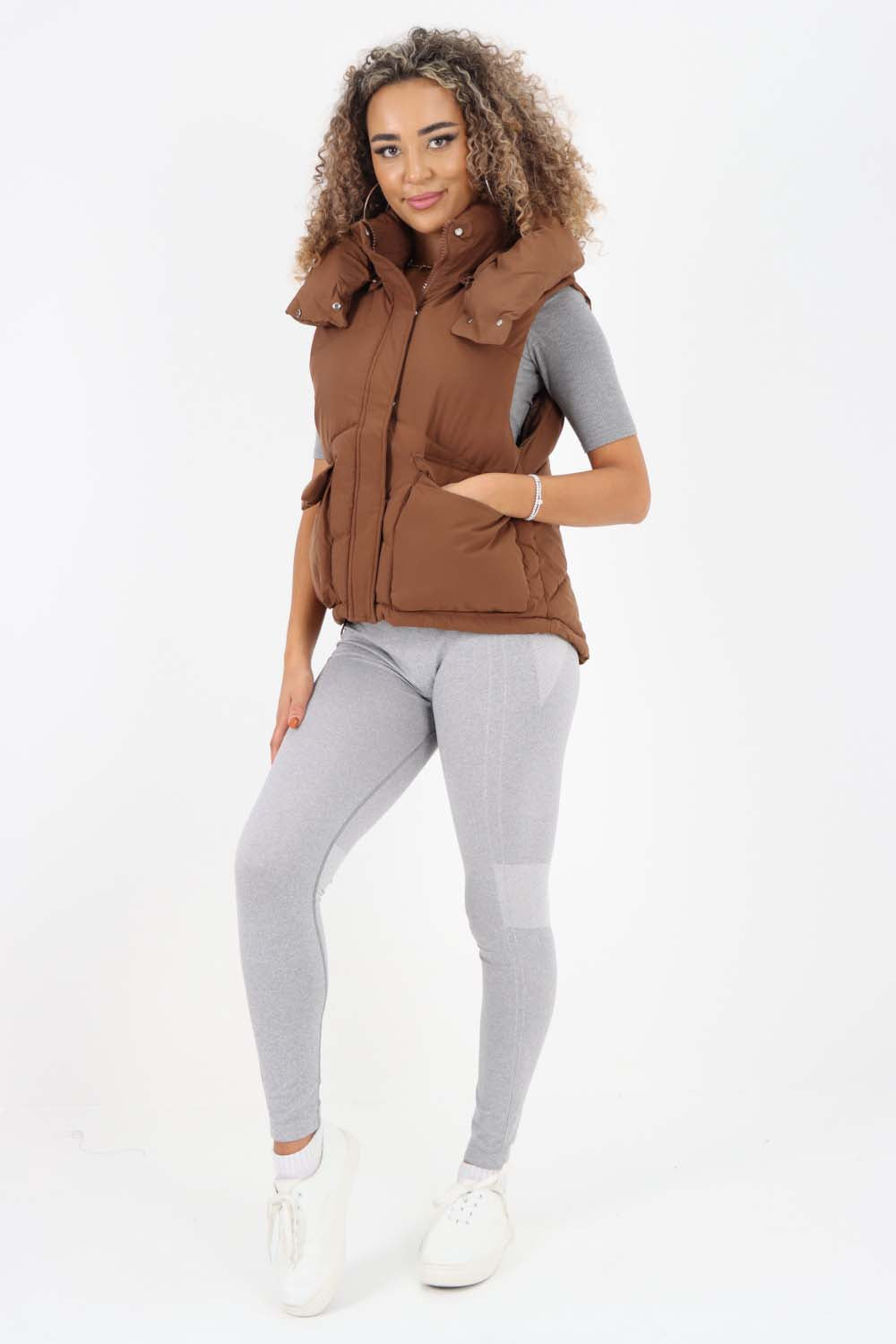 Italian Padded Pockets Hooded Gilet For Women  - Dropwear