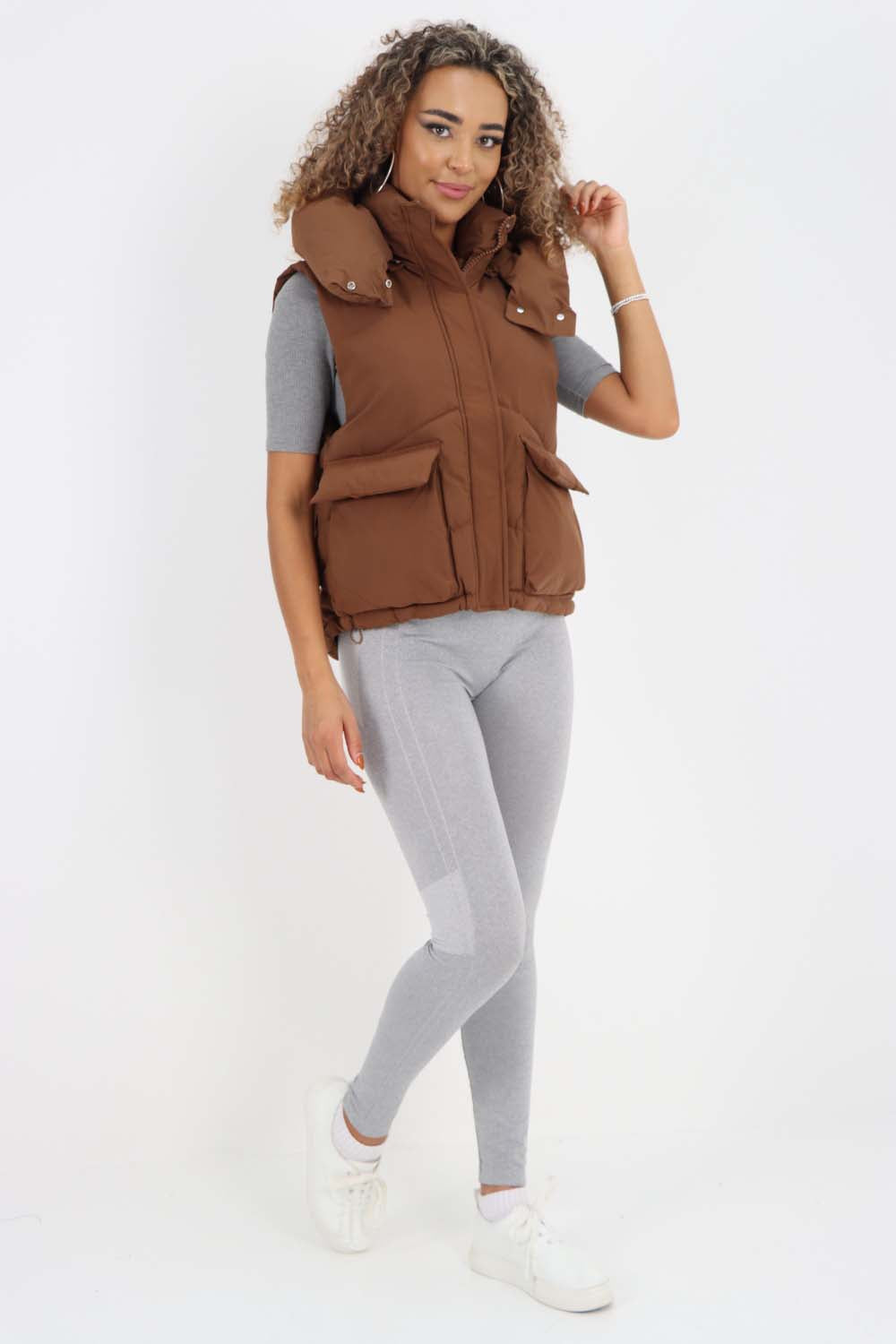 Italian Padded Pockets Hooded Gilet For Women  - Dropwear