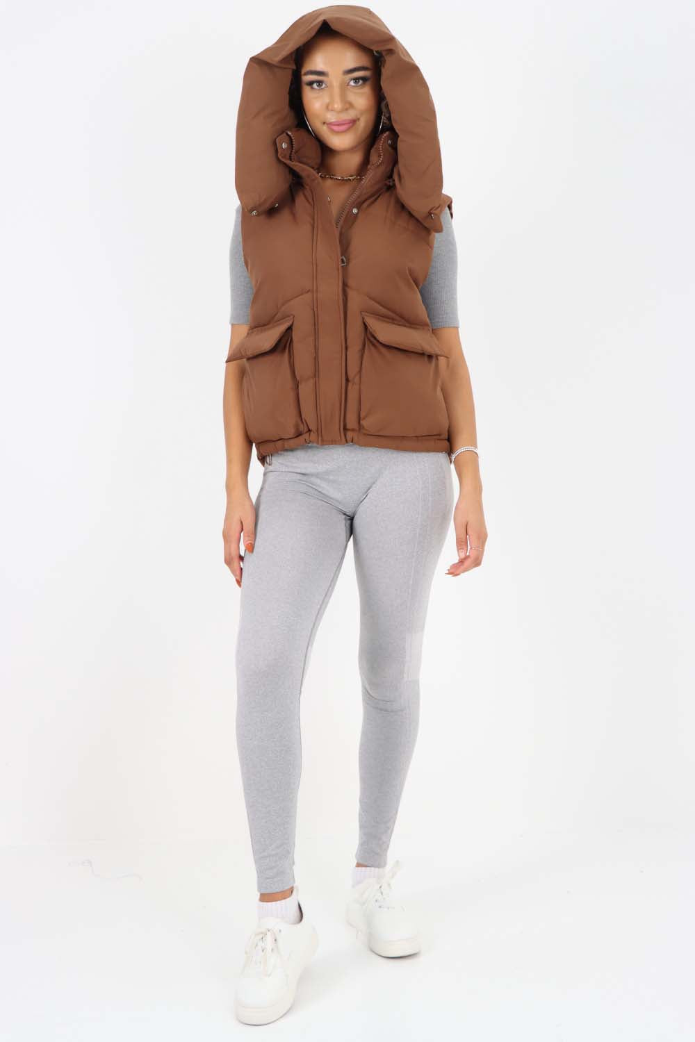 Italian Padded Pockets Hooded Gilet For Women  - Dropwear