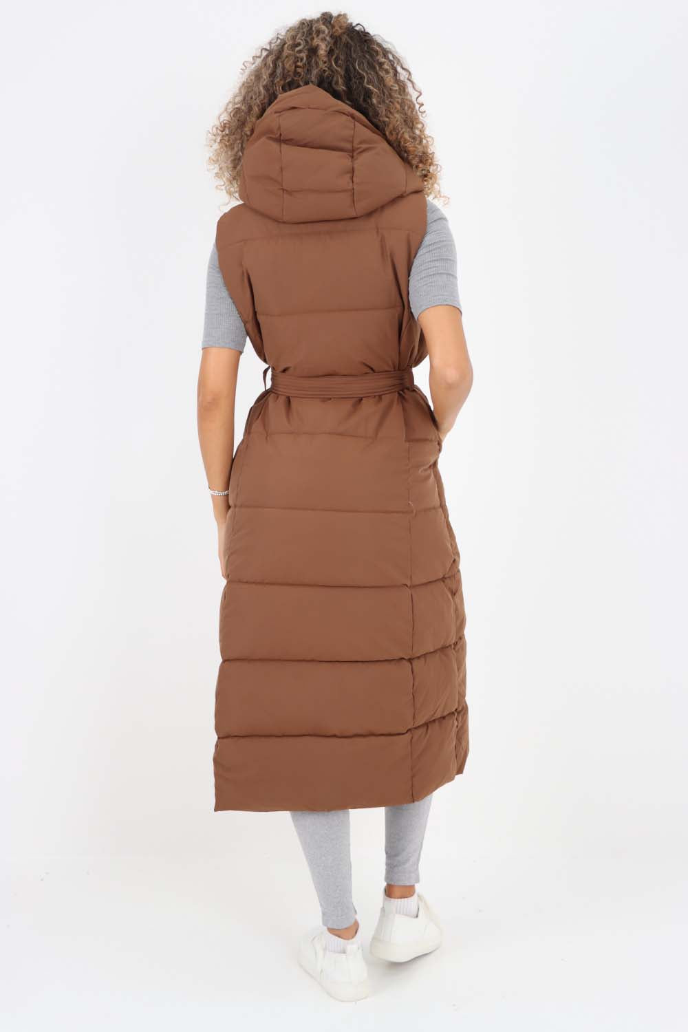 Italian Belted Hooded Long Gilet For Women  - Dropwear