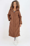 Italian Quilted Hooded Long Jacket Coat For Women  - Dropwear