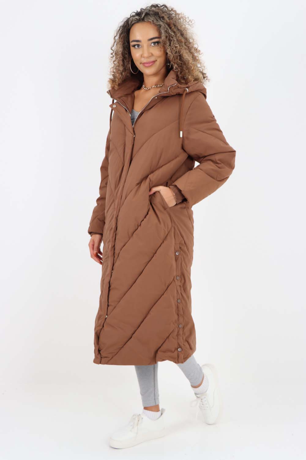 Italian Quilted Hooded Long Jacket Coat For Women  - Dropwear