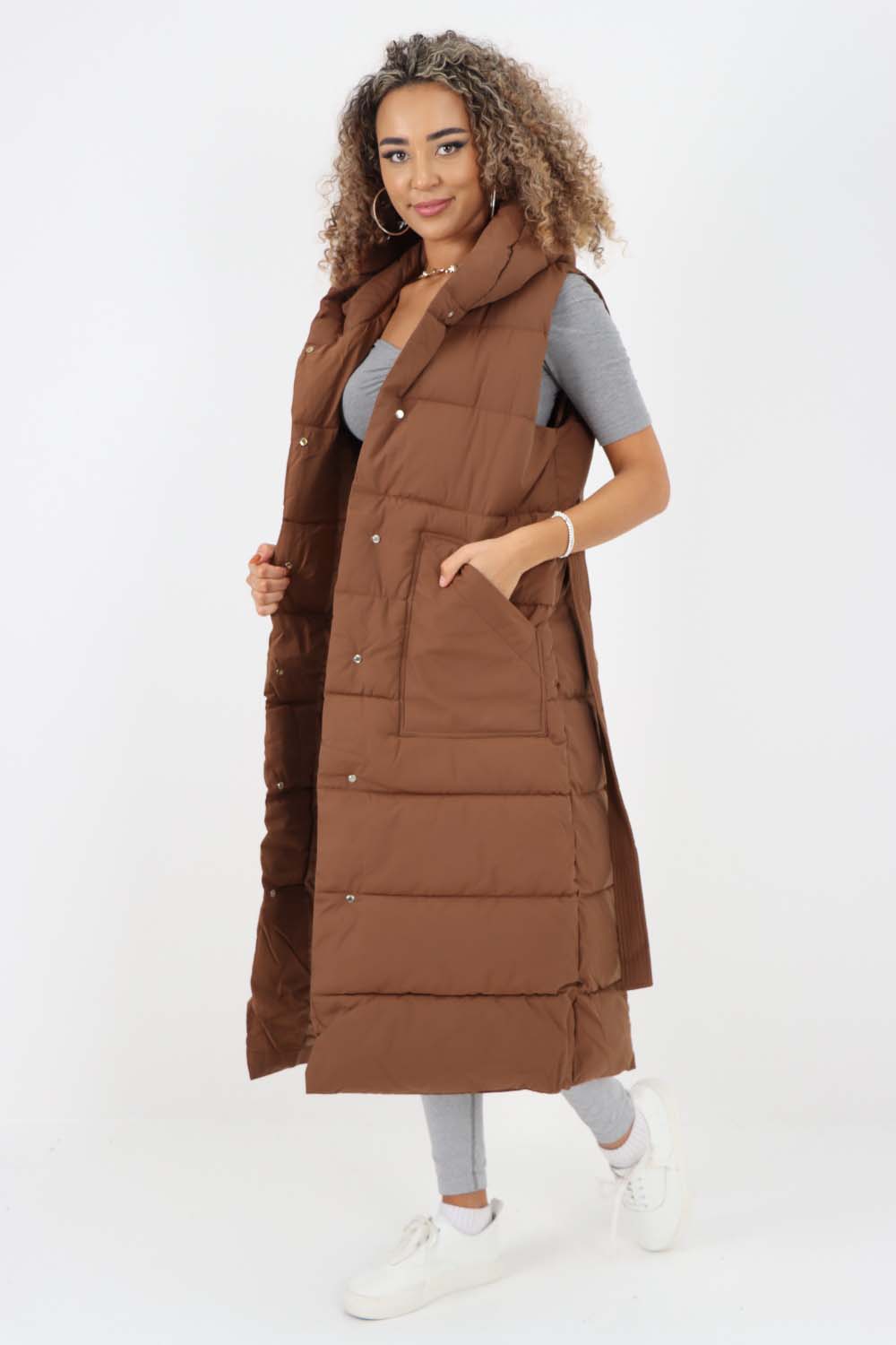 Italian Belted Hooded Long Gilet For Women  - Dropwear