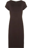 Brown Plain Short Sleeve Jersey Midi Dress For Women 8-10 - Dropwear