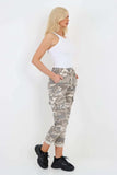 Plus Size Italian Drawstring Camo Side Pockets Cargo Trousers For Women  - Dropwear