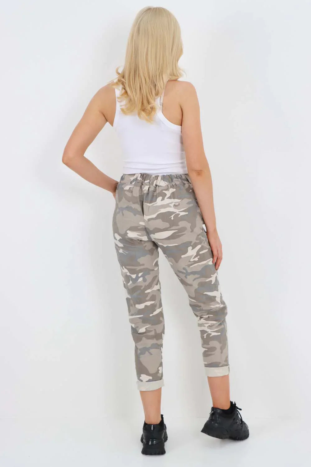 Plus Size Italian Drawstring Camo Side Pockets Trousers For Women  - Dropwear