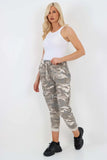 Plus Size Italian Drawstring Camo Side Pockets Cargo Trousers For Women  - Dropwear