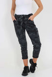 Plus Size Italian Drawstring Camo Side Pockets Trousers For Women  - Dropwear