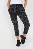 Plus Size Italian Drawstring Camo Side Pockets Cargo Trousers For Women  - Dropwear